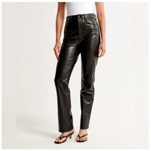 NWT‎ Abercrombie 90s Straight Ultra High Rise Vegan Leather Pants 26 X Short